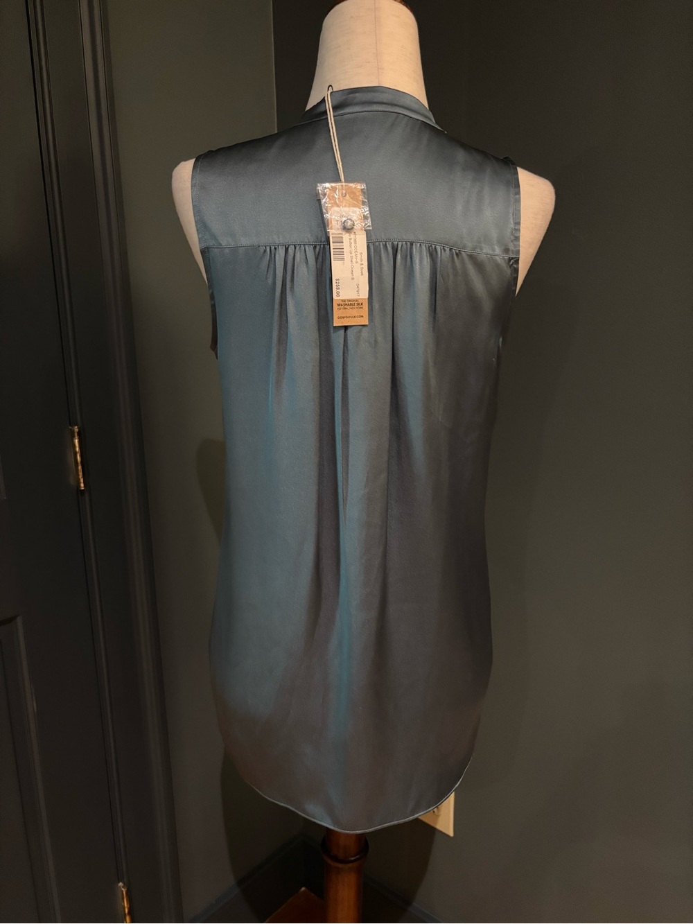 GO BY GO SILK Sleeveless Satin V-Neck Top in Slate Blue - Picture 4 of 6